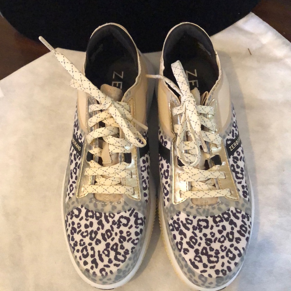 🎾 Cole Haan zerogrand 360 tennis winner leopard gold metallic trim lace-up shoes